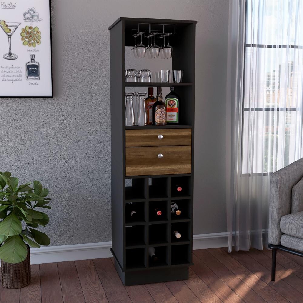 Zircon Bar Cabinet With 2 Drawers  12 Wine Cubbies  And Rack