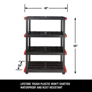 Black 4-Tier Plastic Garage Storage Shelving Unit (40 in. W x 55 in. H x 24 in. D) shelve-612