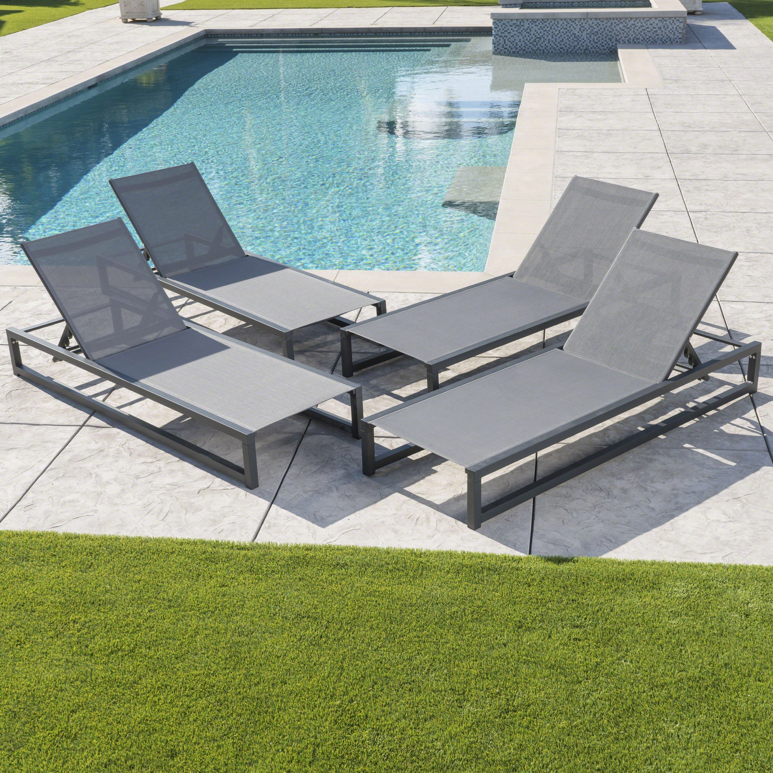 Mottetta Outdoor Finished Aluminum Framed Chaise Lounge with Mesh Body