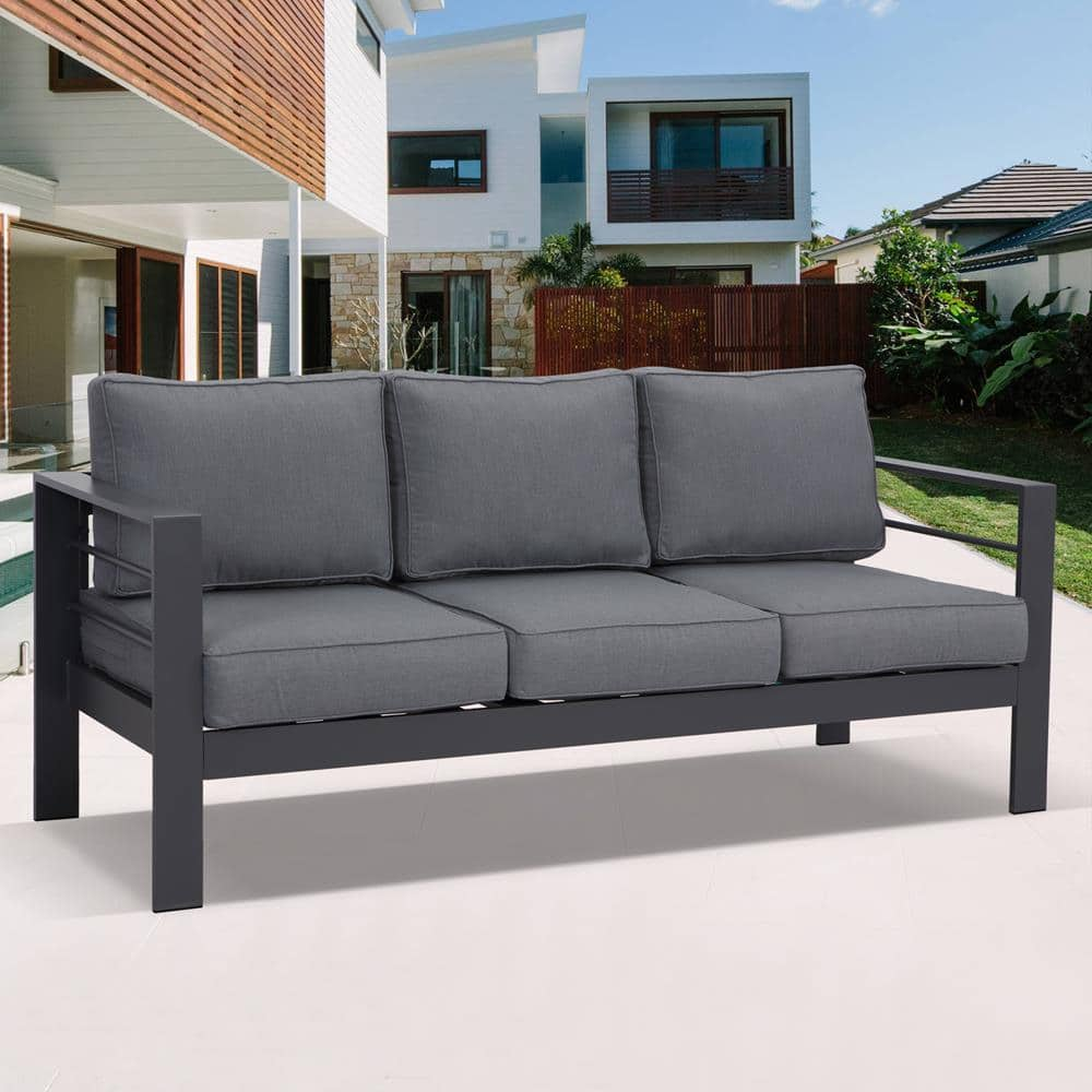 SUNVIVI Aluminum Outdoor Couch with Gray Cushions KX-AL02-3