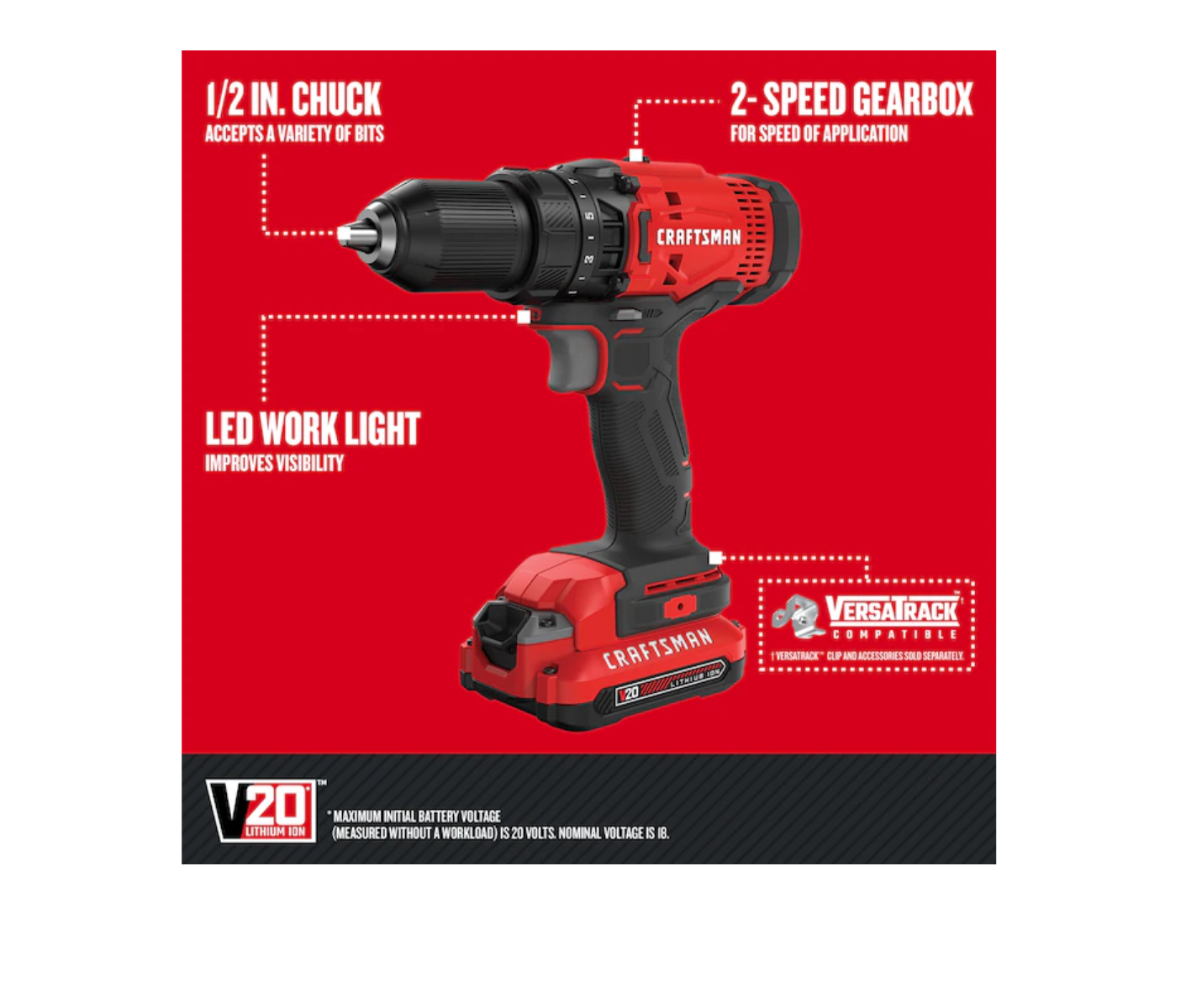 CRAFTSMAN CMCK601D2 V20 6-Tool 20-volt Max Power Tool Combo Kit with Soft Case (2-Batteries Included and Charger Included)