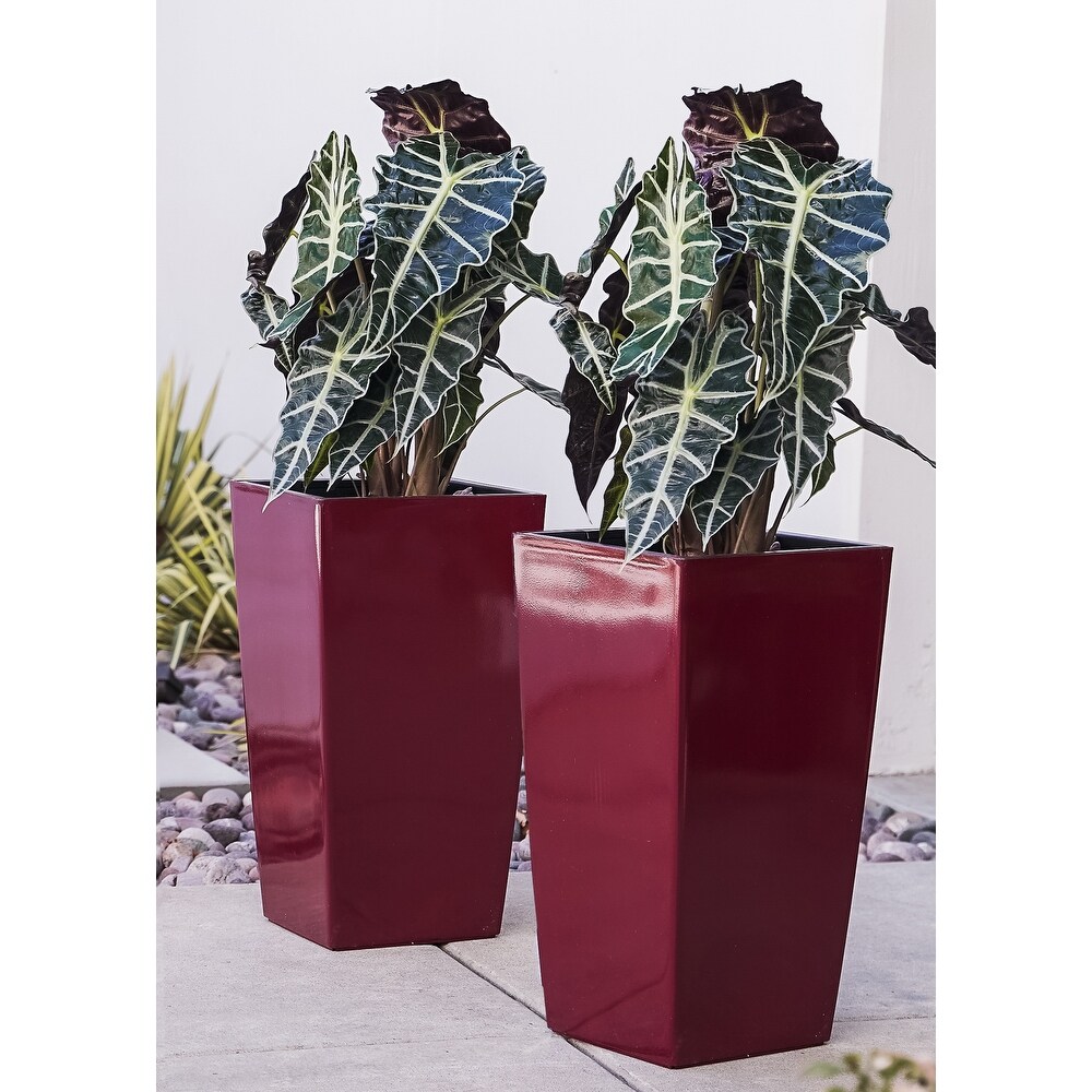 XBrand 22 in. Tall Nested Plastic Self Watering Indoor Outdoor Square Planter Pot (Set of 2)