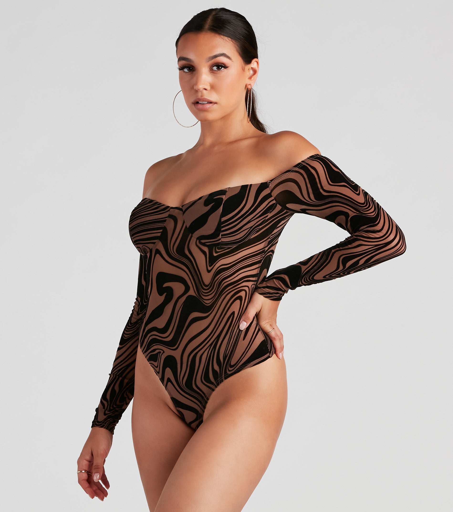 So Trendy Marble Print Bodysuit