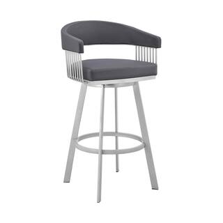 Armen Living Chelsea 34 in. Slate Grey Metal Bar Stool with Faux Leather Seat LCCSBASLGR26