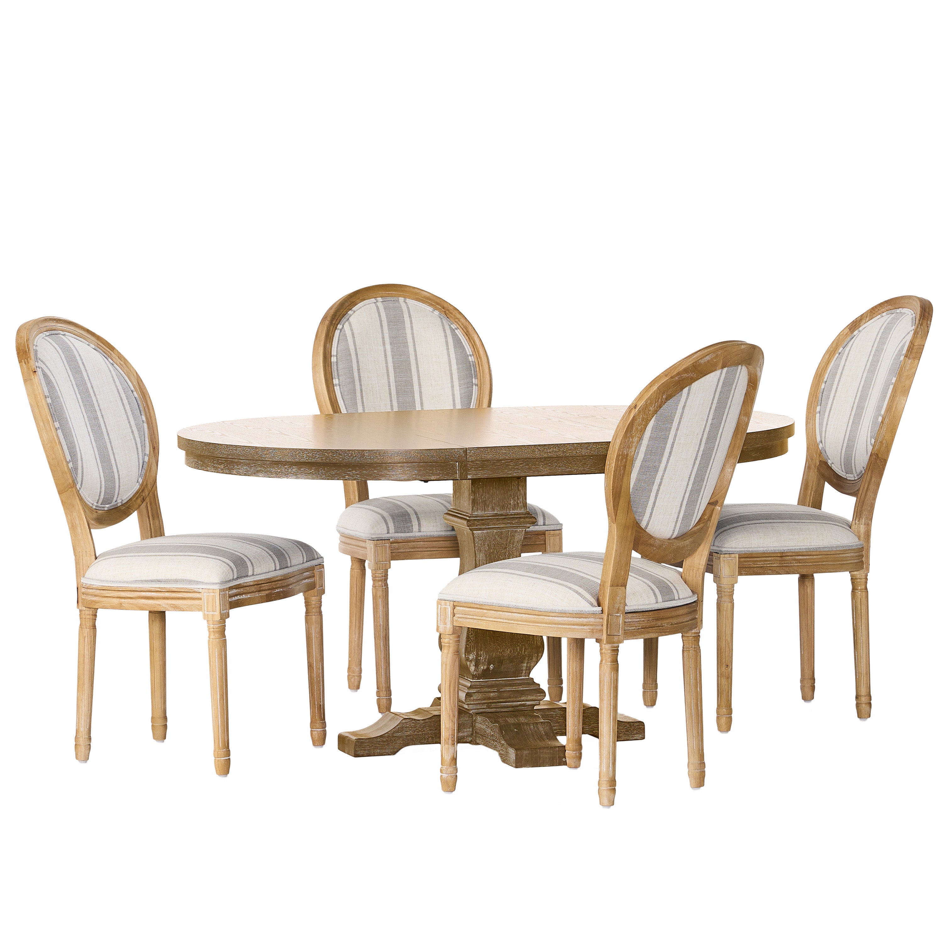 Naclerio French Country Fabric Upholstered Wood 5 Piece Dining Set