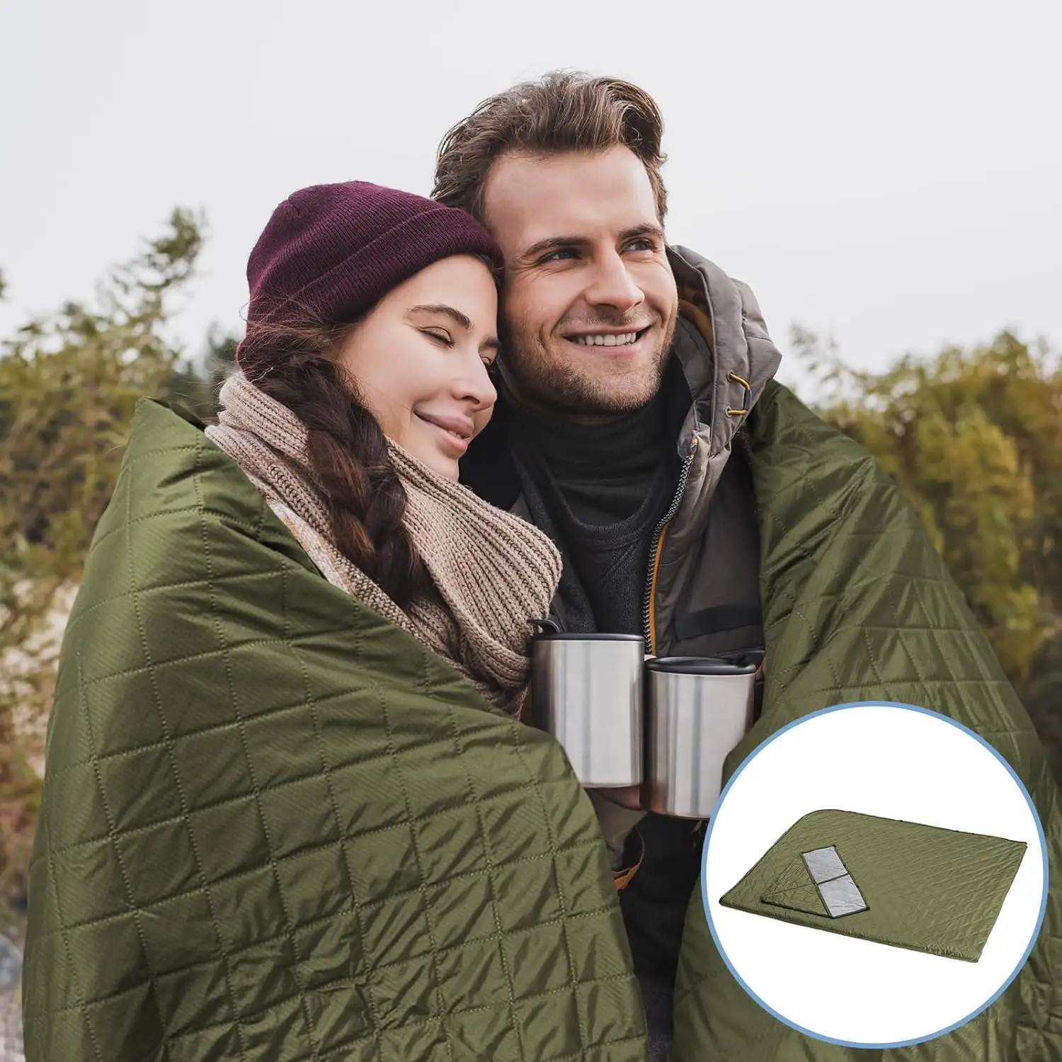 Large Outdoor Blanket  Camping Blankets for Cold Weather  Waterproof Windproof Hooded Stadium Blanket For Winter