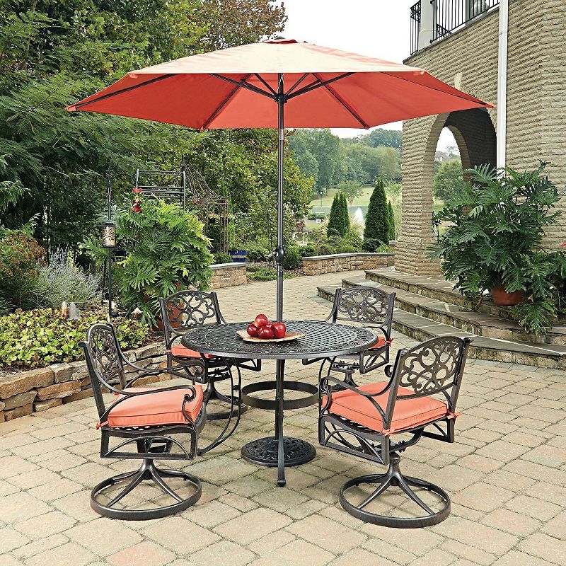 homestyles Patio Dining Table， Swivel Chair， and Umbrella 6-piece Set