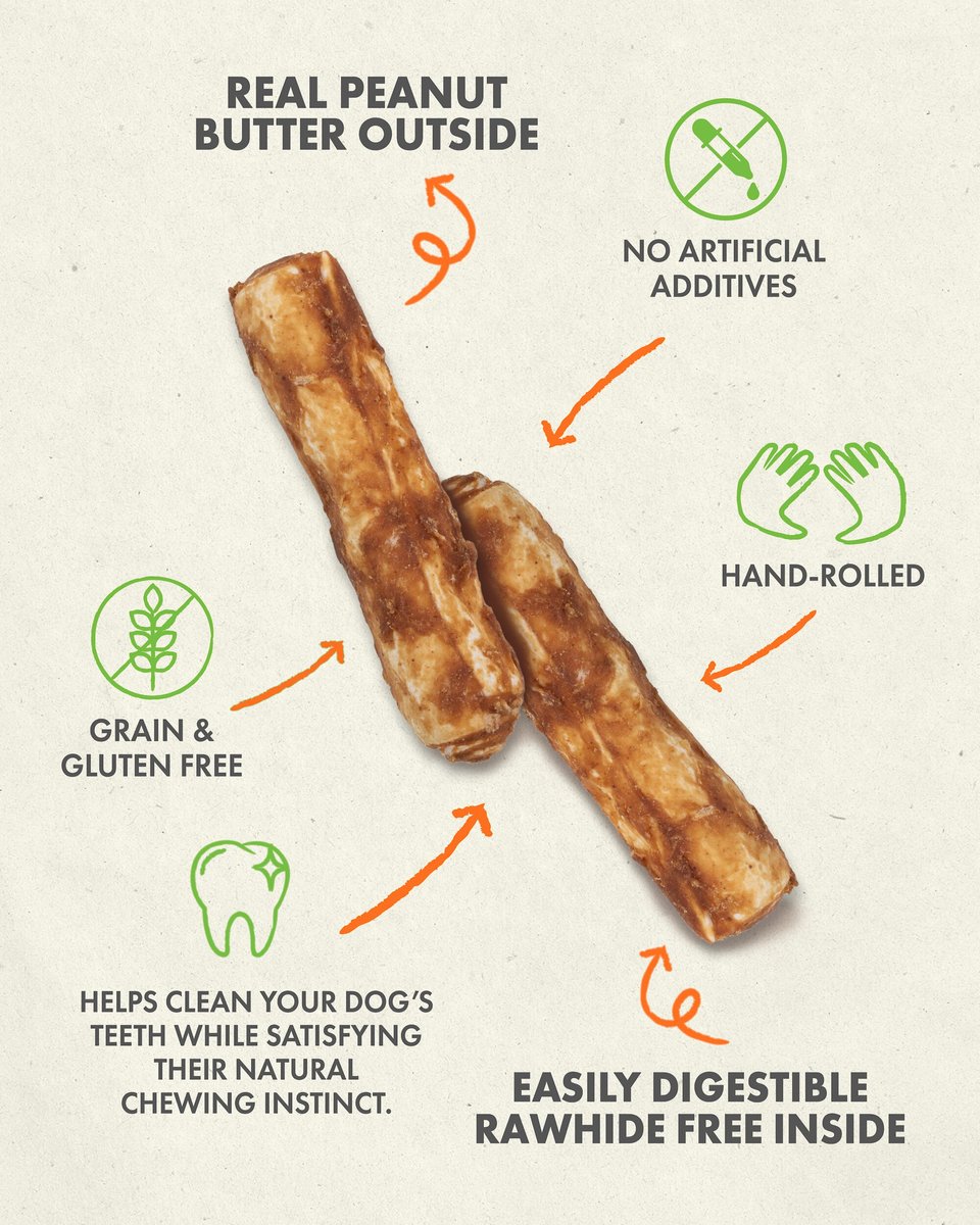 Canine Naturals Hide Free Peanut Butter Flavor Roll Dog Chew Treat， Small