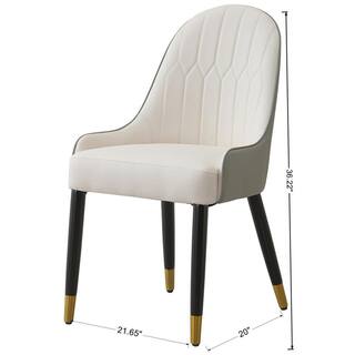 Magic Home Set of 2 PU Leather White Grey Dining Chair with Solid Wood Metal Legs OWS-TSA400