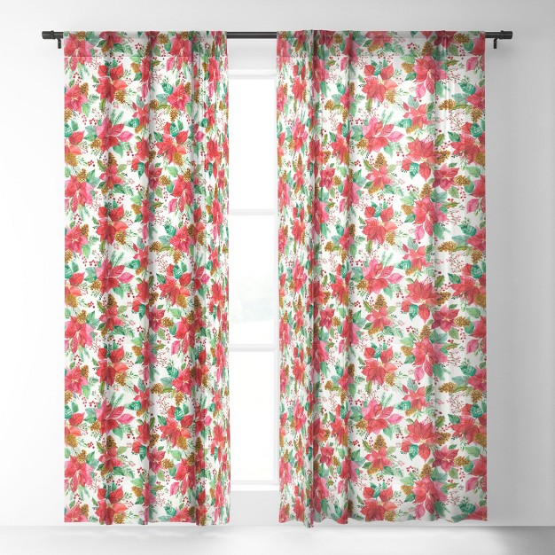 Ninola Design Poinsettia Holiday Flowers Single Panel Sheer Window Curtain Deny Designs