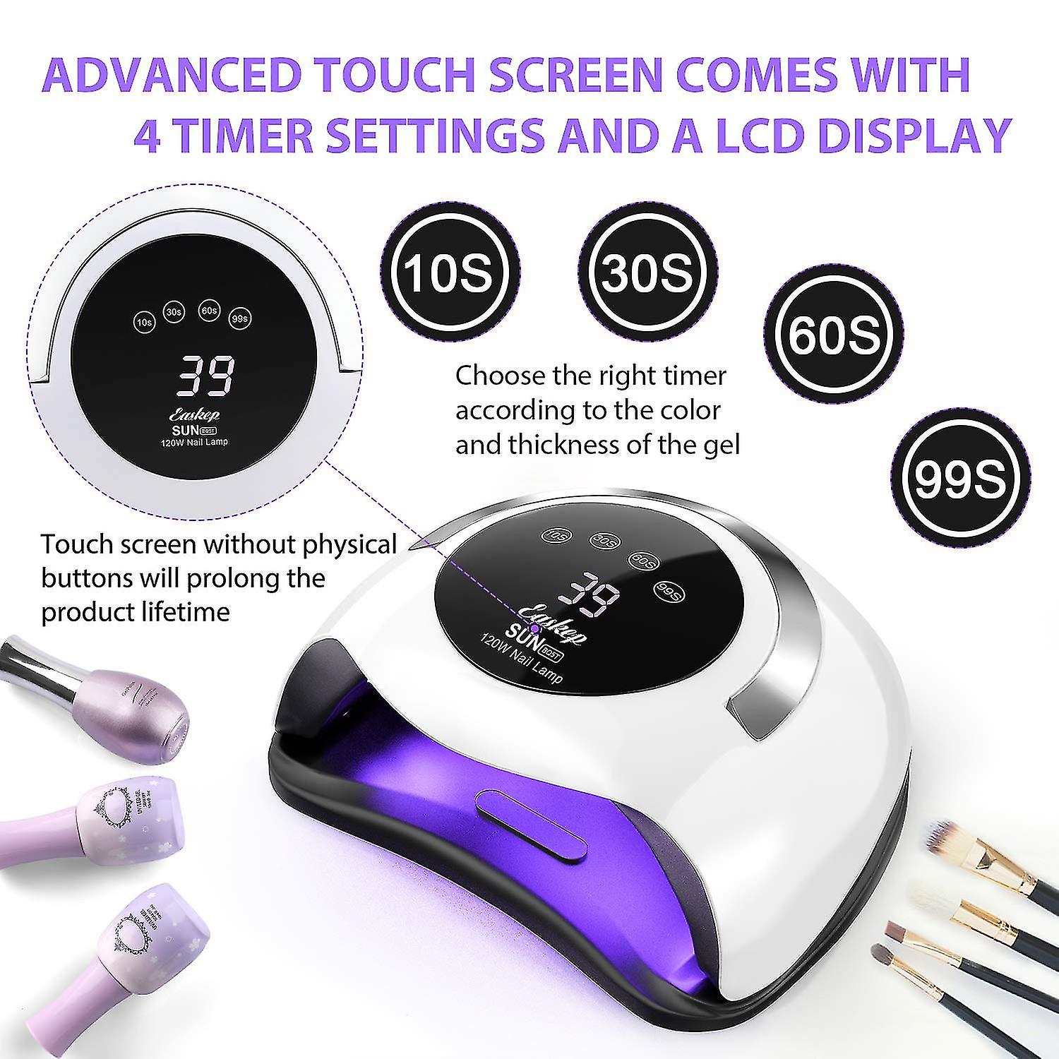 Uv Led Nail Lamp  120w Gel Nail Polish Uv Light For Nail Dryer Curing Lamp Faster 4 Timer Setting Professional Portable Handle For Fingernail And Toen