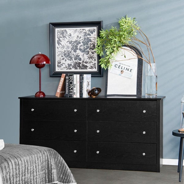 6-Drawer Double Dresser Wide Storage Cabinet with Mental Knobs - - 36504614