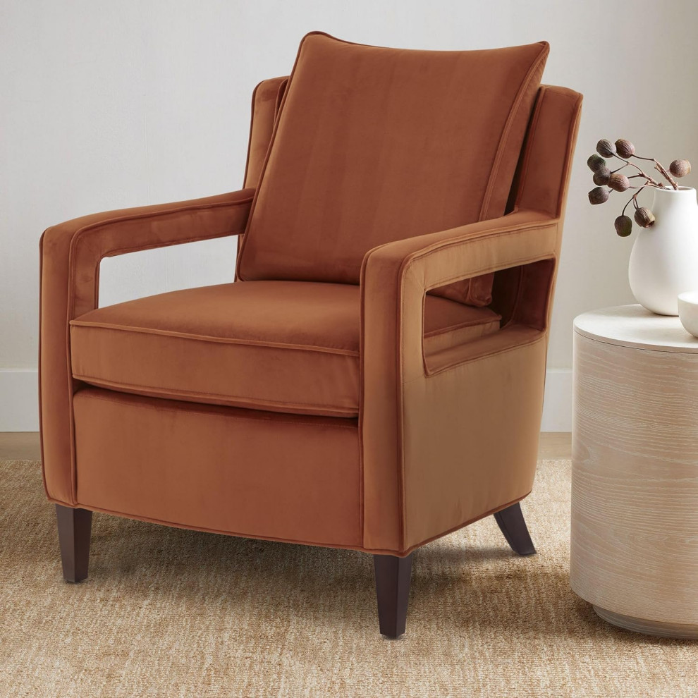 Modern Accent Chair  Cushioned Velvet Seat With Open Armrests  Burnt Orange   Modern   Armchairs And Accent Chairs   by Decor Love  Houzz