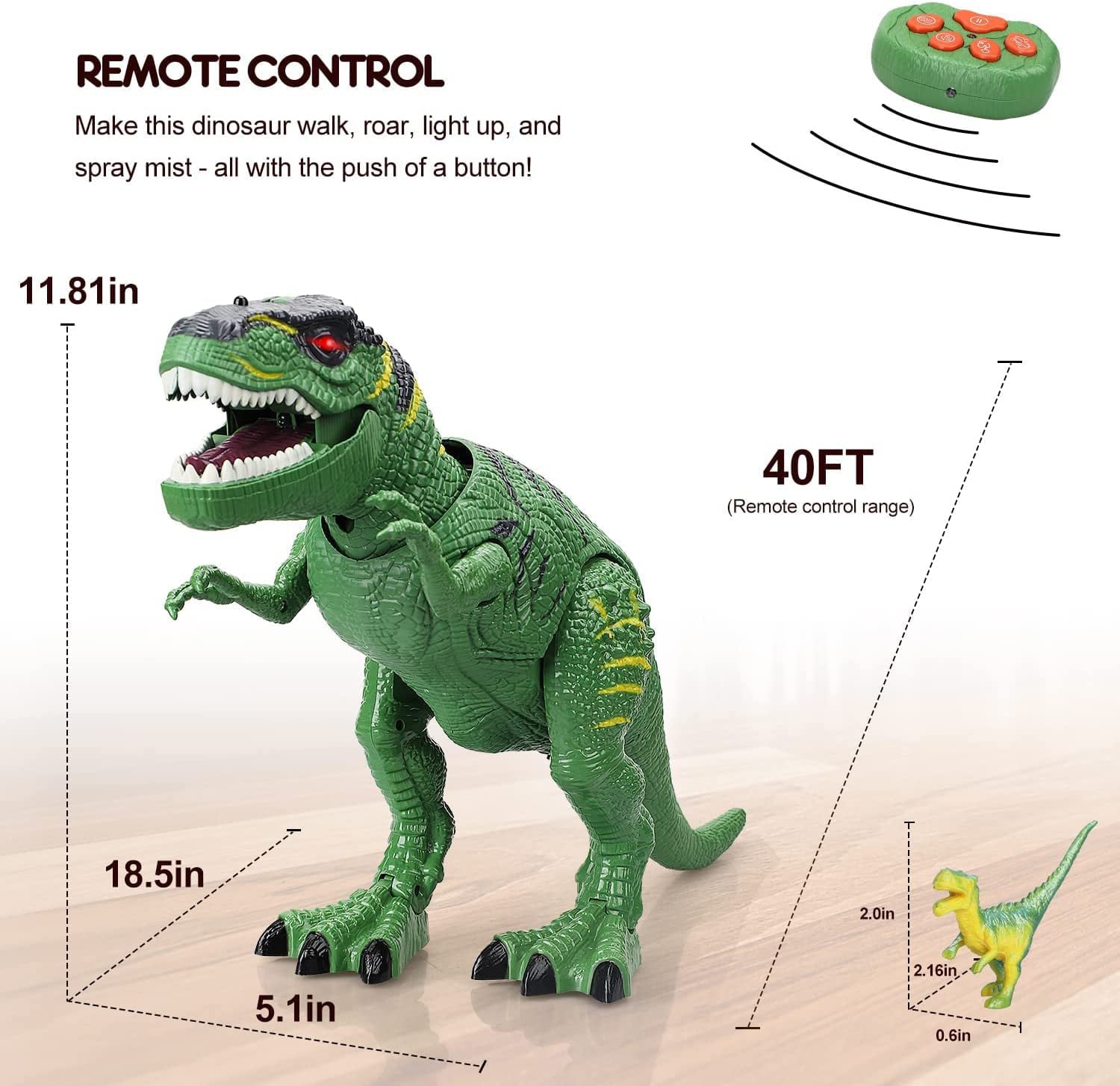 TOY Life Dinosaur Toys for Kids， Remote Control Dinosaur Toys for Kids 3 4 5 6 7 8+， T-rex Dinosaur Toys， Light Up， Realistic Roaring Sound and Spray， Walking Dinosaur Toys， Dinosaur Robot Toy for Boys