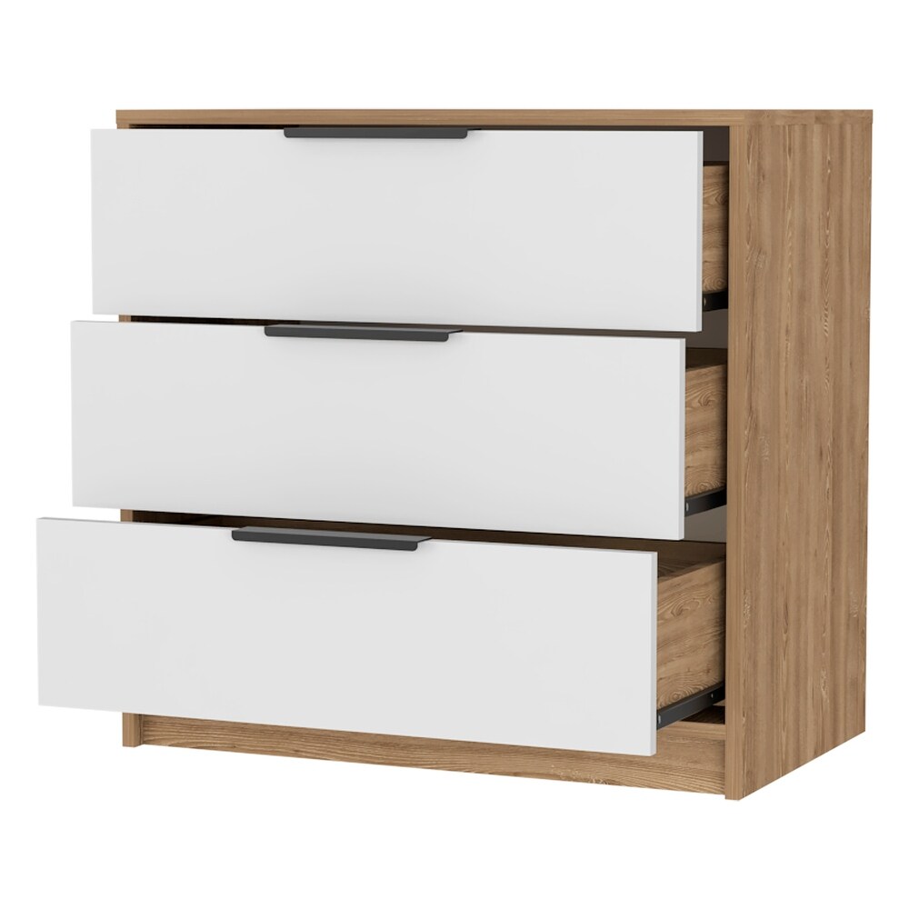 Pinewood 3 Drawers Dresser  Light Oak Frame with White Drawers and Superior Top for Living Room  Bedroom