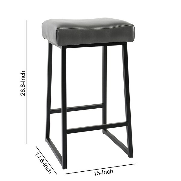 26 Inch Backless Counter Stool with Leatherette Seat， Set of 2， Gray