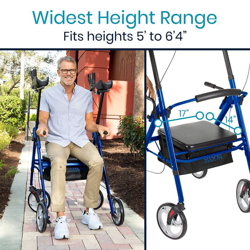 Vive Health Folding Lightweight Upright Walker-Series T - Height Adjustable Handrails, 400lbs Weight Capacity