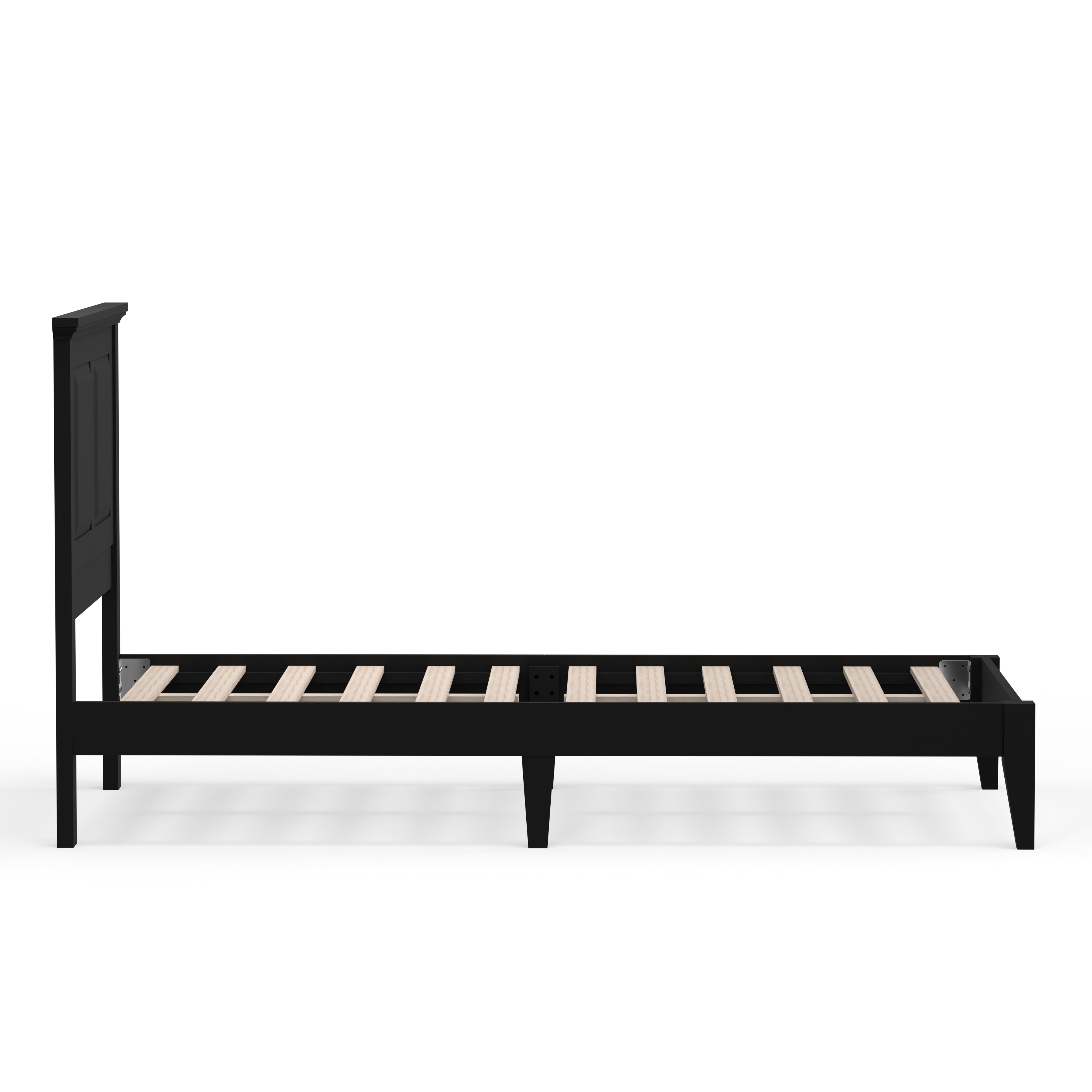 Cottage Style Solid Wood Platform Bed in Twin - Ebony (Black)