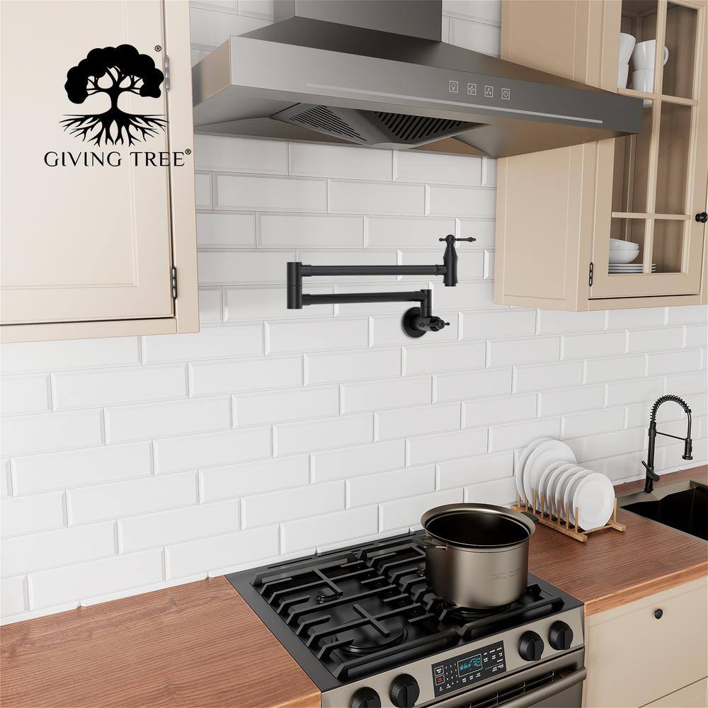 GIVING TREE Wall Mount Faucet Pot Filler Faucet with Double Lever Handle in Matte Black XLHDDOTU0145