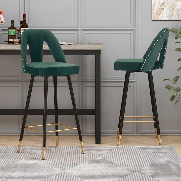 Modern Set of 2 Barstools with Nailheads