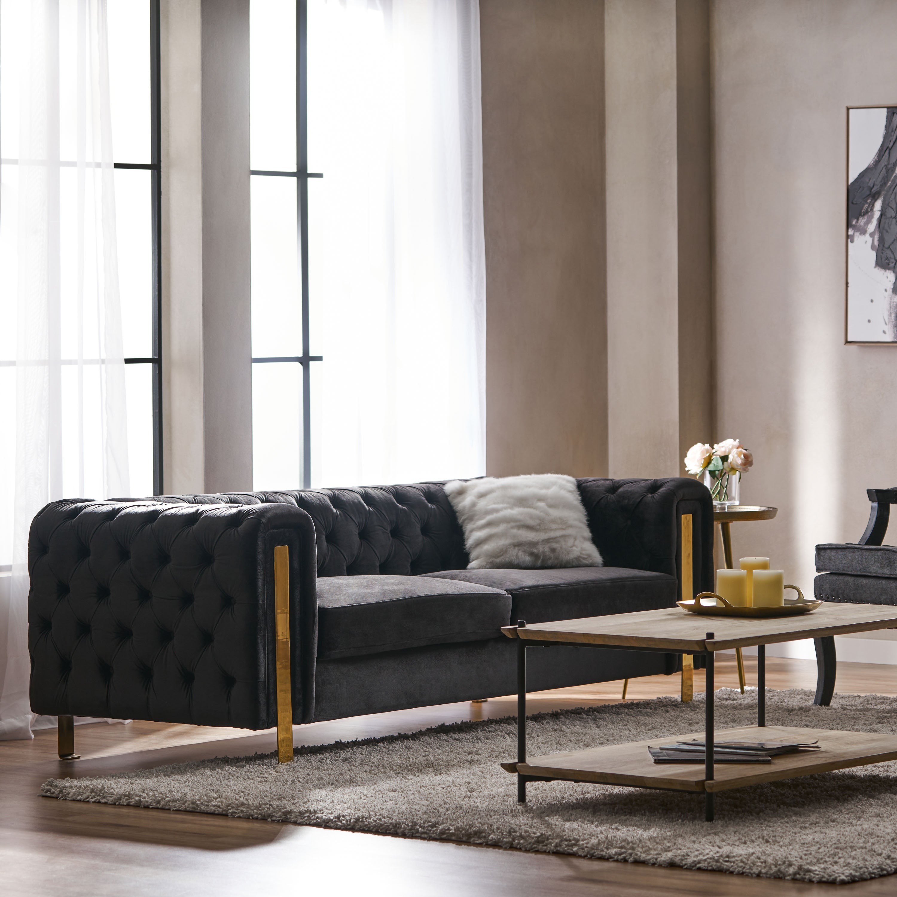 Giovanna Modern Glam Tufted Velvet 3 Seater Sofa