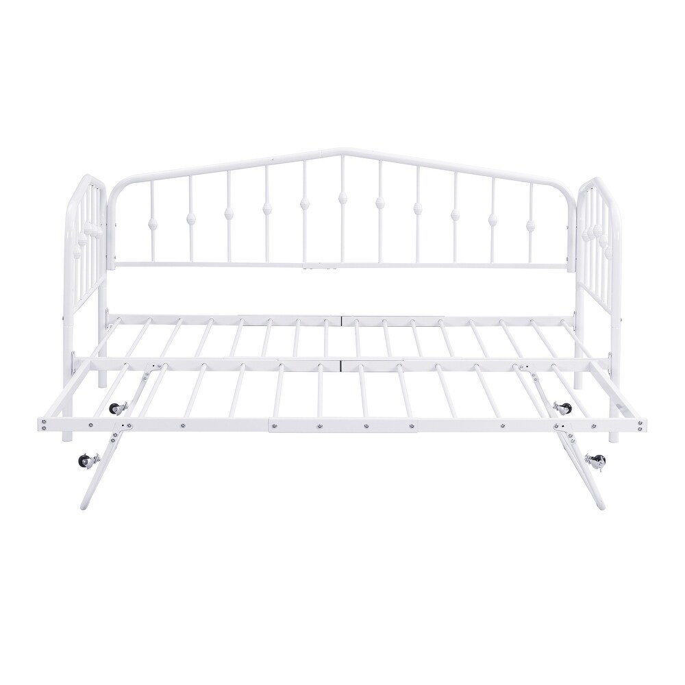 White Twin Size Stylish Metal Daybed with Twin Size Adjustable Trundle