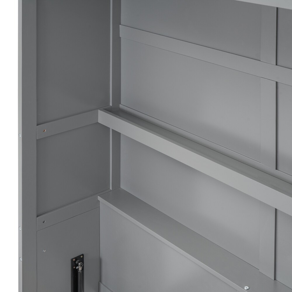 Apartment Murphy Bed Queen Size Cabinet Wall Bed with Shelves Dual Piston Metal Folding Mechanism Designed Murphy Bed  Grey