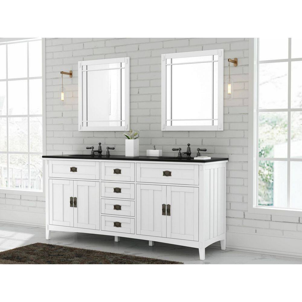 Home Decorators Collection Artisan 72.0 in. W x 20.5 in. D x 34.2 in. H Freestanding Bath Vanity in White with Black Marble Top MD-V1759