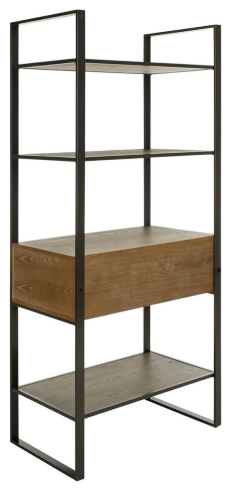 Lovell 4 Tier 1 Drawer Etagere/ Bookcase Gunmetal/ Rustic Oak   Modern   Bookcases   by Virgil Stanis Design  Houzz