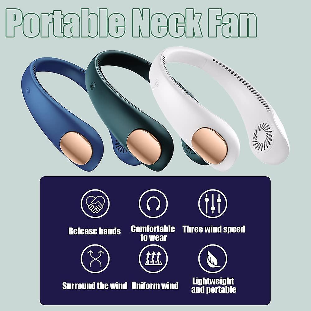 Saydy Portable Neck Fan，rechargeable Hands Free Bladeless Personal Fan，wearable Hanging Neck Fan Around The Neck Fan，360 Cooling(blue)