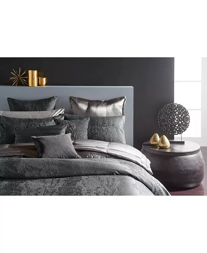 Donna Karan Home Moonscape Reversible Textured Jacquard Charcoal Full Queen Duvet Cover