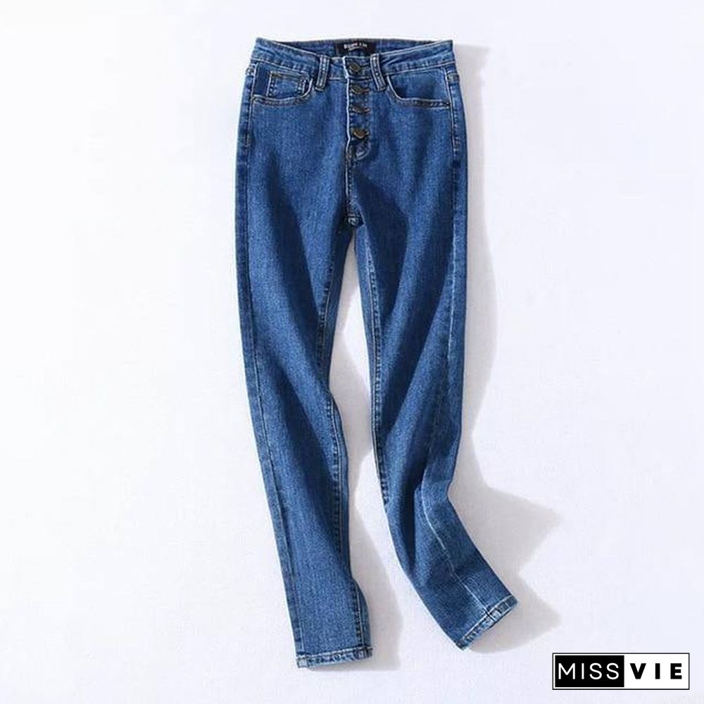 Stretch High Waist Jeans Women New Skinny Slim Fashion Washed Denim Pencil Pants Plastic Waist Lifting Ninth Pants