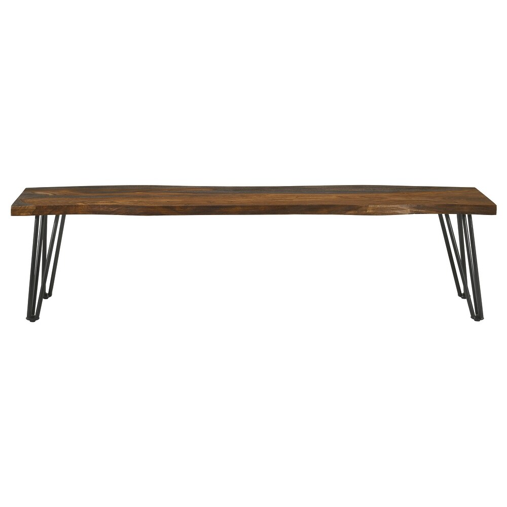 Coaster Furniture Neve Live edge Dining Bench with Hairpin Legs Sheesham Grey and Gunmetal   70.00'' x 15.00'' x 18.00''