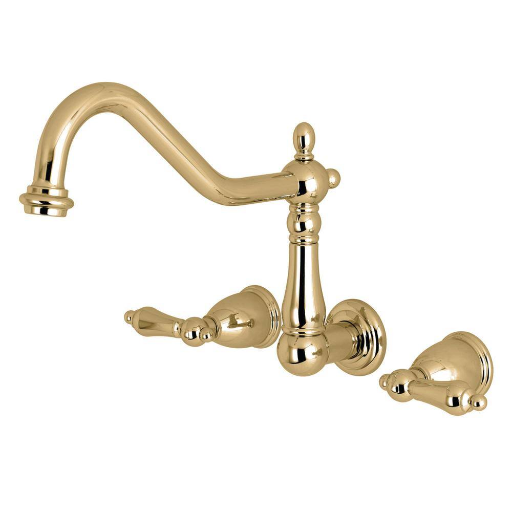 Kingston Brass Heritage 2-Handle Wall Mount Roman Tub Faucet in Polished Brass HKS1022AL