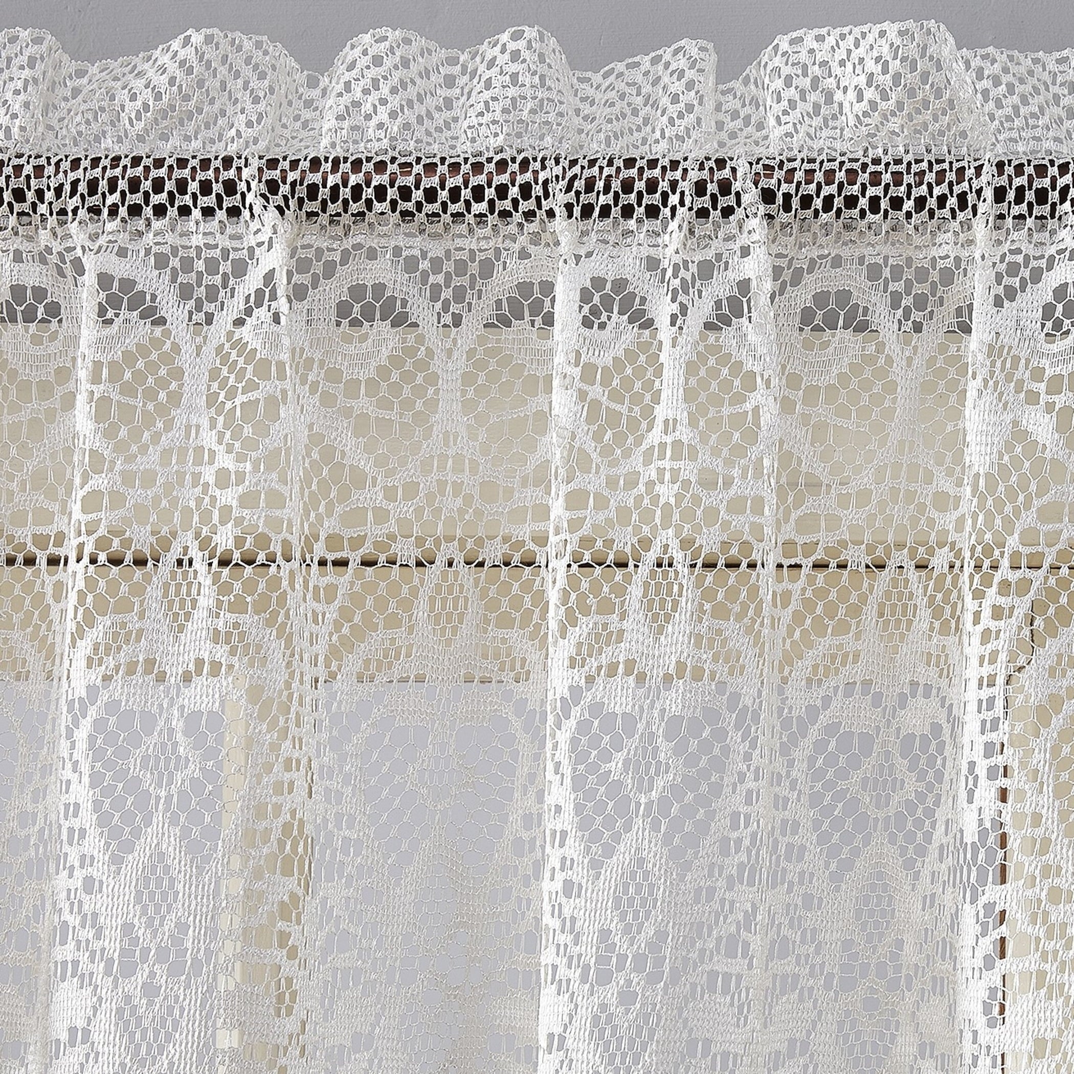 No. 918 Joy Macrame Lace Trim Semi-Sheer Rod Pocket Kitchen Curtains, 60x15