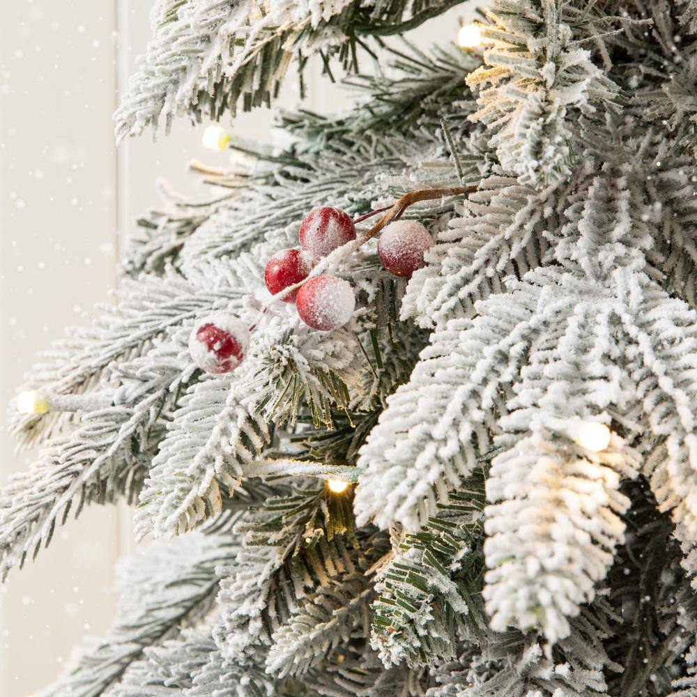 4 ft. Pre-Lit Flocked Fir Artificial Christmas Tree with 100 Warm White Lights and Red Berries