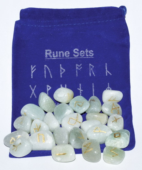 AzureGreen RRUNEGA  Green aventurine rune set