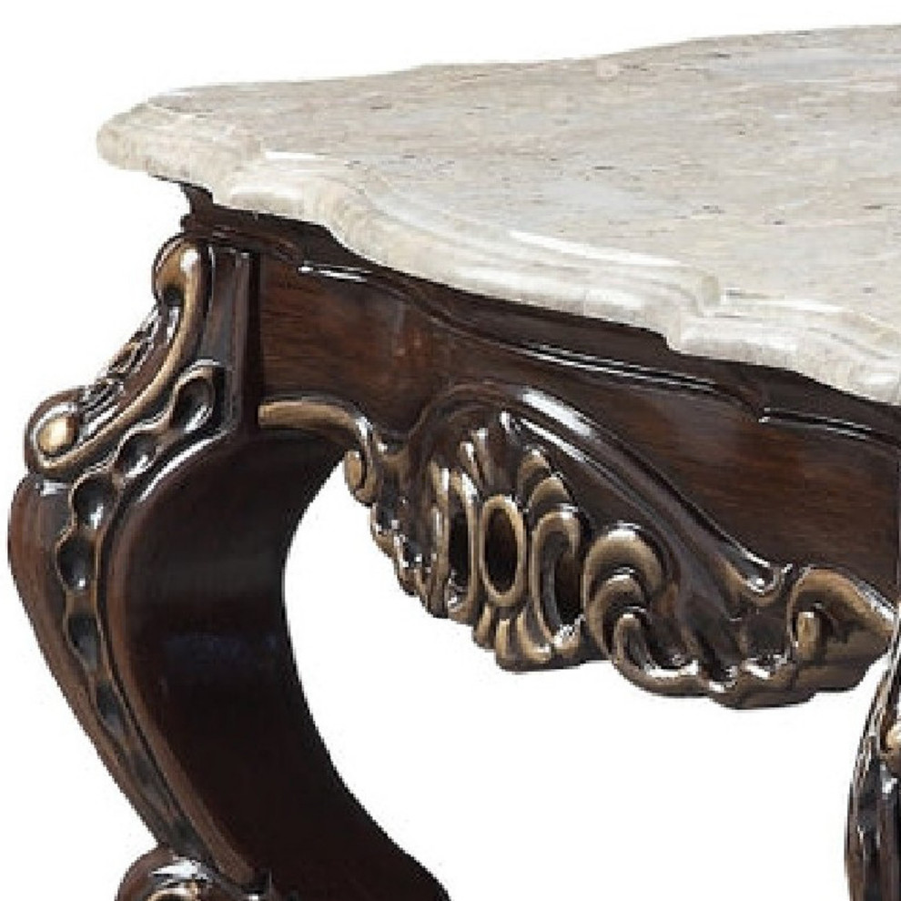 Benzara BM276299 Ben Marble End Table  Scrolled Details  Cabriole Legs  Brown   Victorian   Side Tables And End Tables   by Uber Bazaar  Houzz