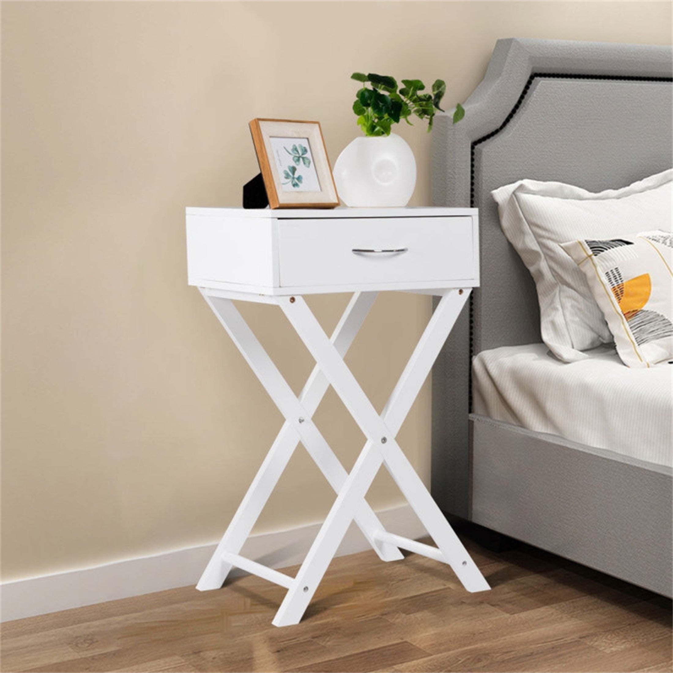 Design Sofa Side Table with X Shape Drawer for Living Room Bedroom