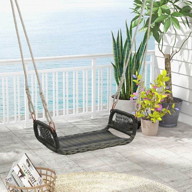 Tangkula 1 person Rattan Porch Swing Single Swing Chair Bench W Hanging Hemp Ropes Outdoor