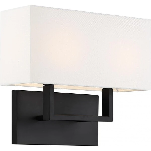 Tribeca 2 Light Vanity -with White Linen Shade Aged Bronze Finish