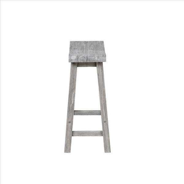 Saddle Design Wooden Counter Stool with Grain Details， Gray - 24.25 H x 17.75 W x 10 L Inches