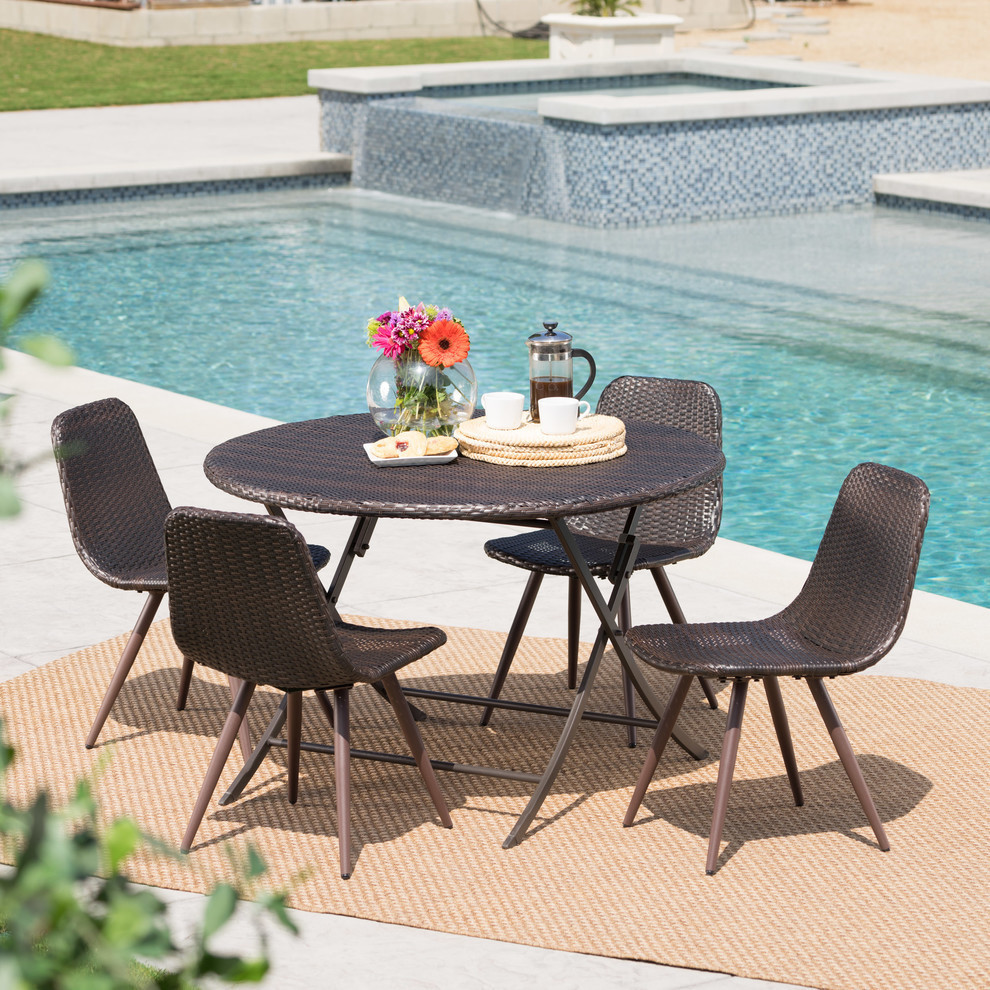 GDF Studio 5 Piece Judith Caleb Outdoor Dining Set With Foldable Table   Tropical   Outdoor Dining Sets   by GDFStudio  Houzz