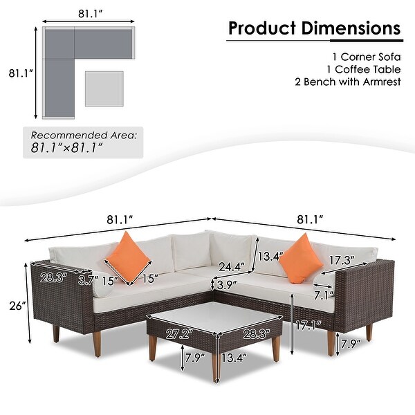 4-pieces Outdoor Wicker Sofa Set， Patio Furniture with Pillows， L-shape sofa set - Overstock - 37717935