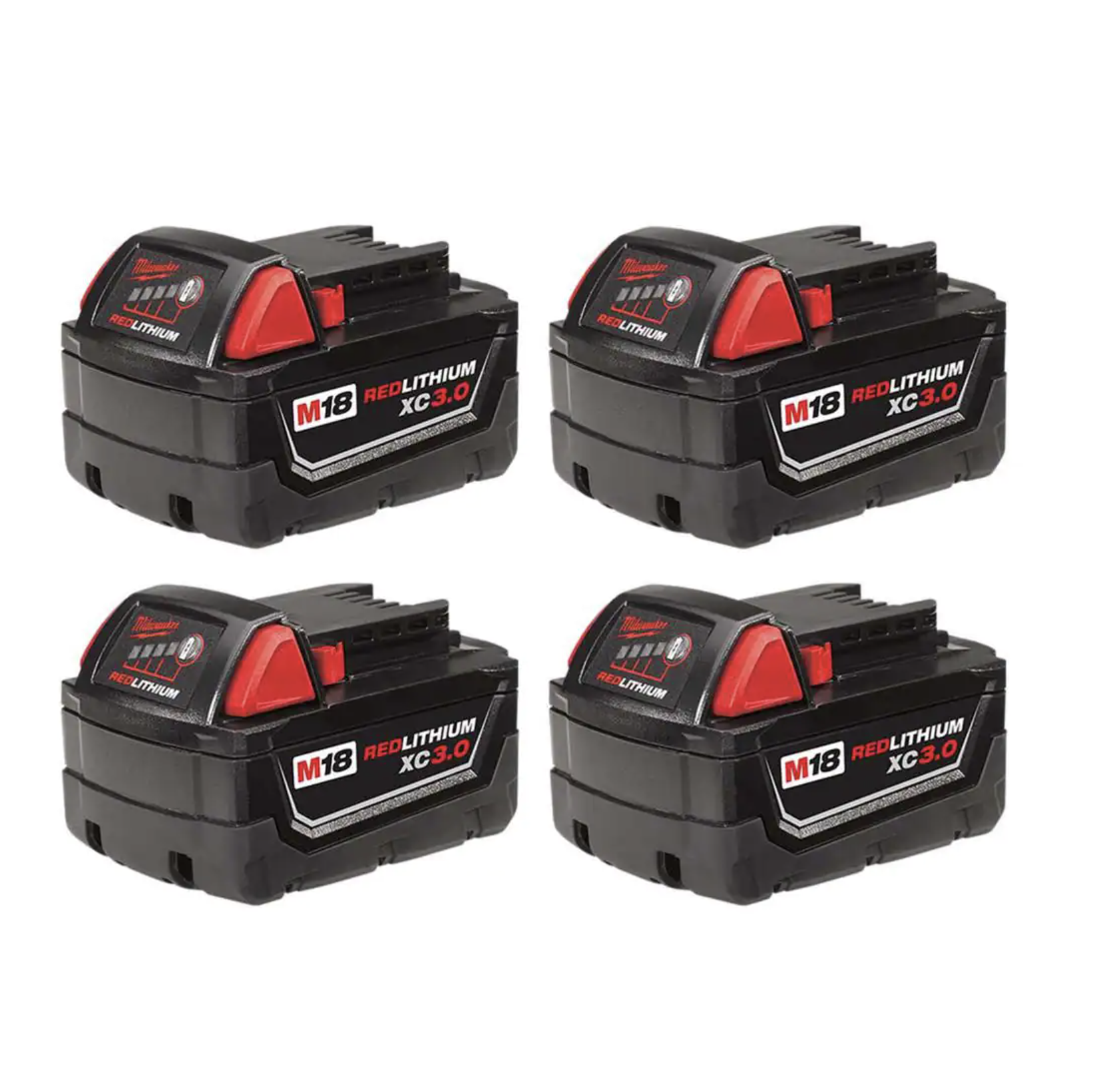 Milwaukee M18 18-Volt Lithium-Ion XC Extended Capacity Battery Pack 3.0Ah， 4-Pack (48-11-1822)