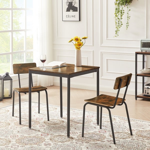 3-Piece Dining Table Set with Ergonomic Curved Seat and Backrest