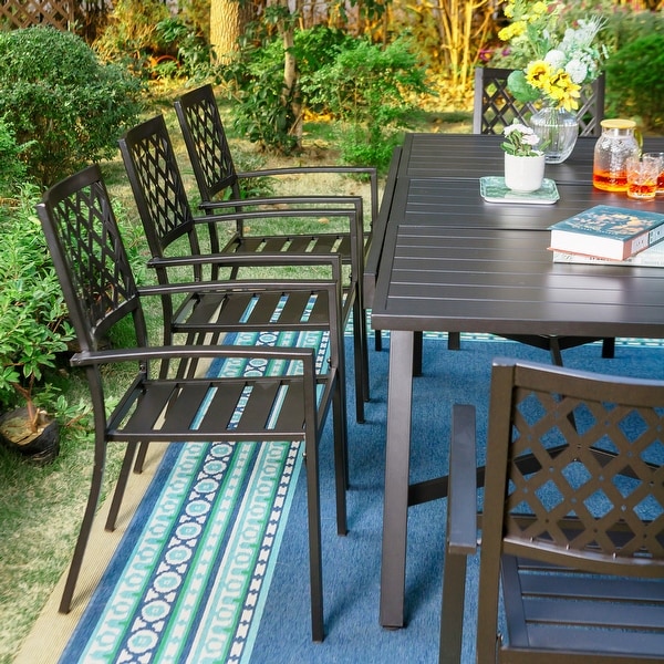 MAISON ARTS Outdoor Patio Dining Set of 7/9 with Metal Expandable Rectangular Dining Table and Metal Chairs