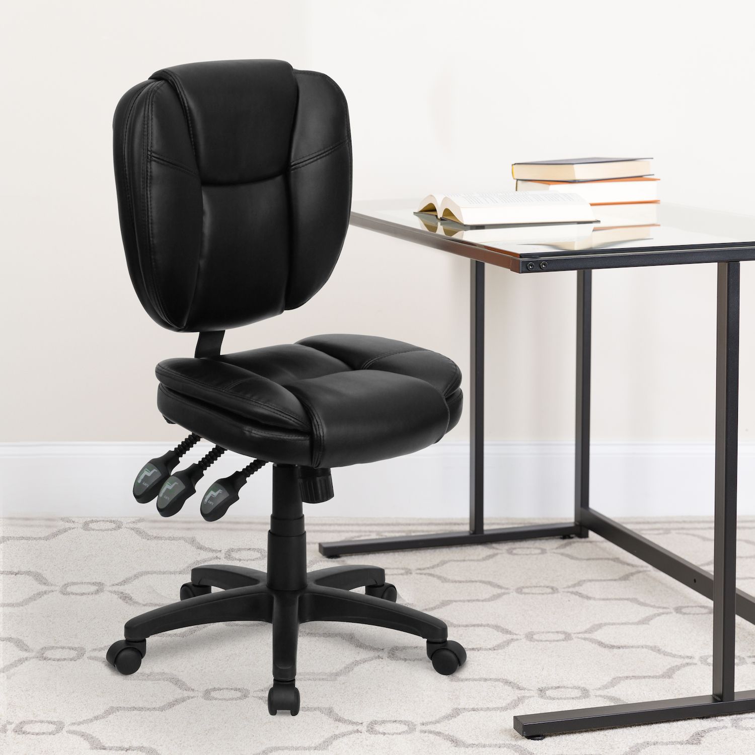 Emma and Oliver Mid-Back Black Fabric Pillow Top Ergonomic Task Office Chair