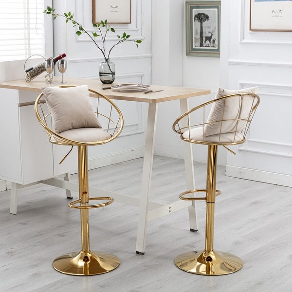 Swivel Velvet Bar Stools with Footrest and Pillow，set of 2