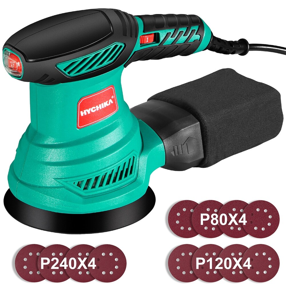 Hychika Variable Speed Random Orbital Sander with 12Pcs Sandpapers